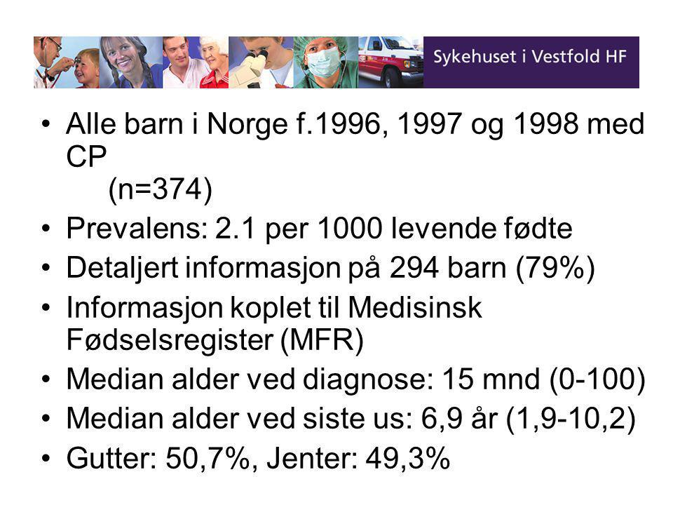 Alle barn i Norge f.1996, 1997 og 1998 med CP (n=374)