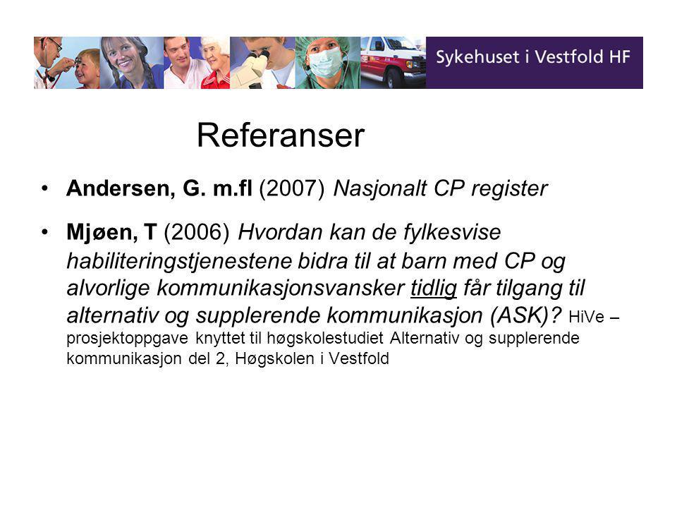 Referanser Referanser Andersen, G. m.fl (2007) Nasjonalt CP register