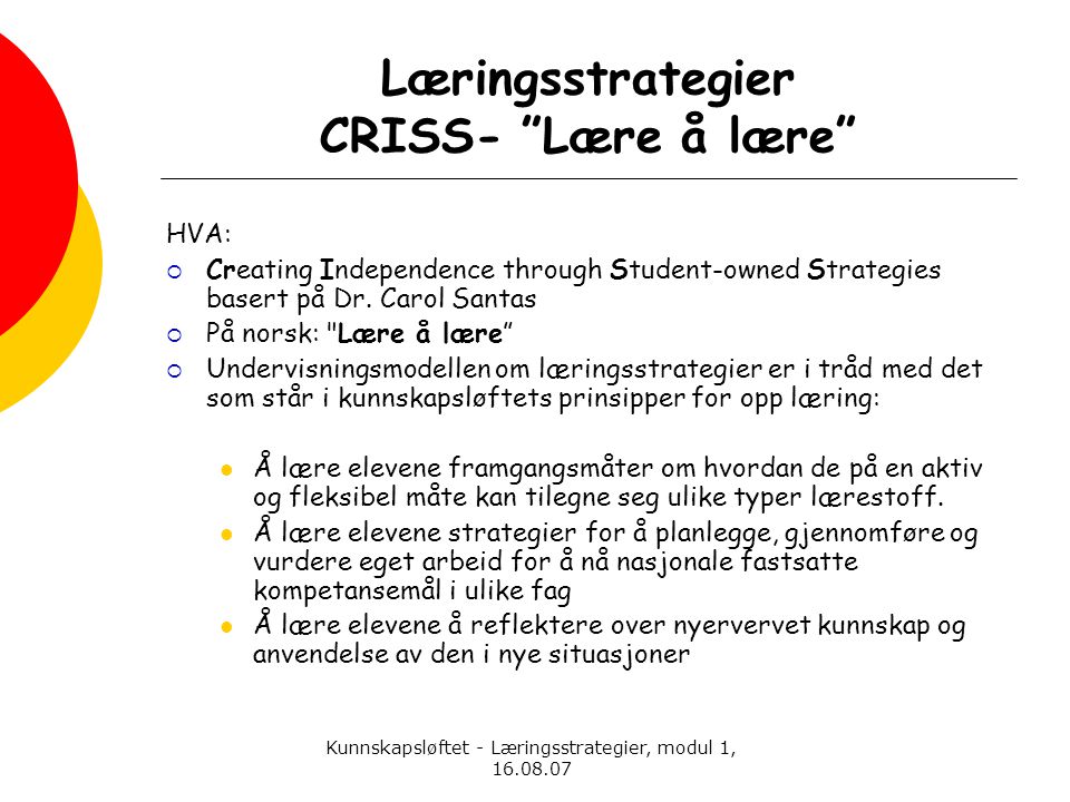 Læringsstrategier CRISS- Lære å lære