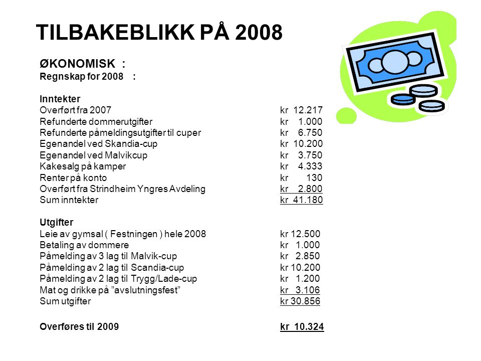 TILBAKEBLIKK PÅ 2008 ØKONOMISK : Regnskap for 2008 : Inntekter