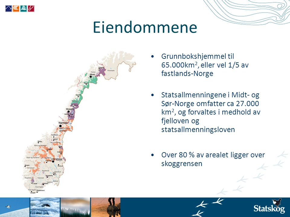 Eiendommene Grunnbokshjemmel til km2, eller vel 1/5 av fastlands-Norge.