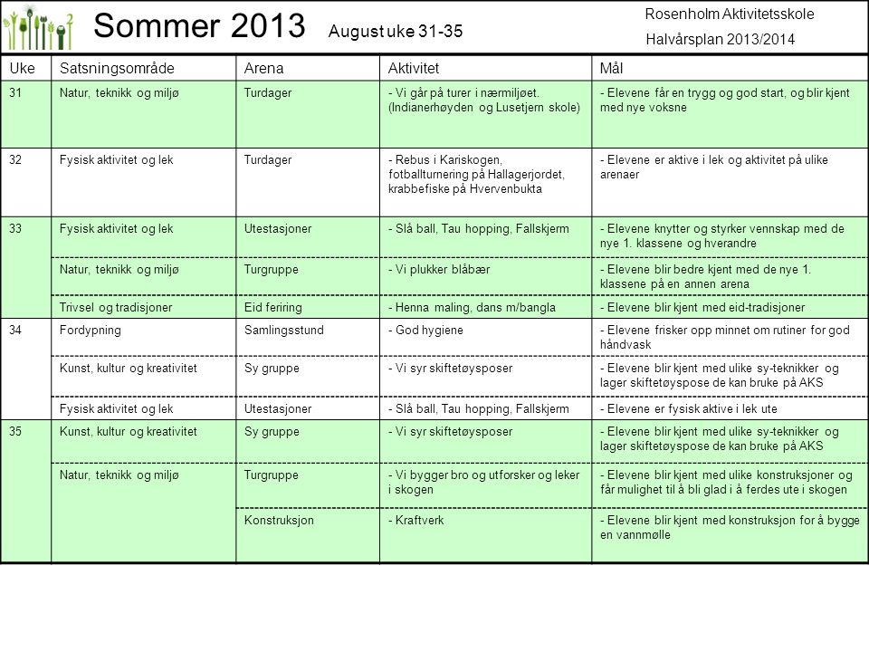 Sommer 2013 August uke Rosenholm Aktivitetsskole