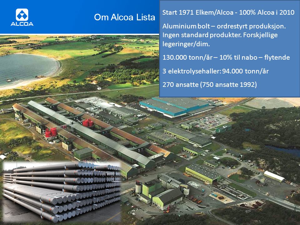 Om Alcoa Lista Start 1971 Elkem/Alcoa - 100% Alcoa i 2010