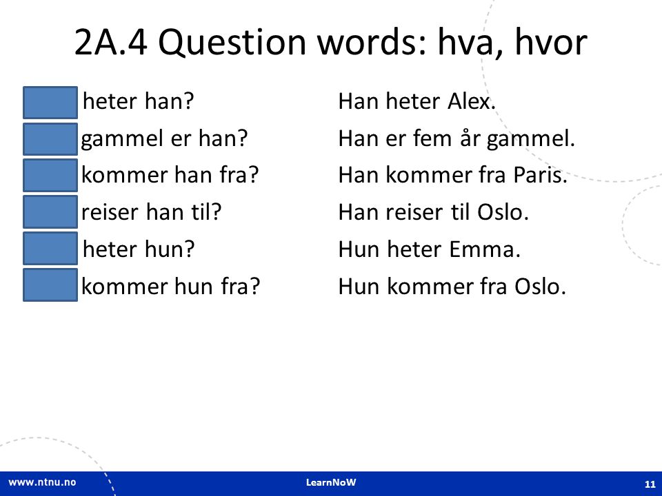 2A.4 Question words: hva, hvor