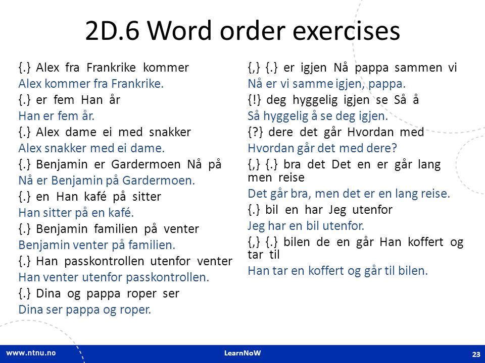 2D.6 Word order exercises