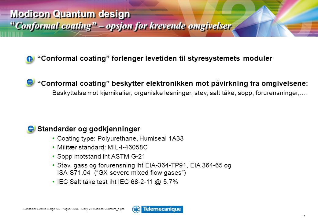 Modicon Quantum design Conformal coating – opsjon for krevende omgivelser