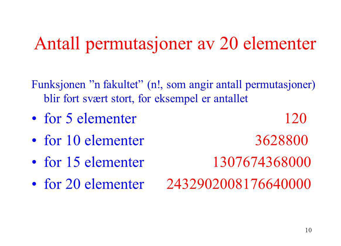 Antall permutasjoner av 20 elementer