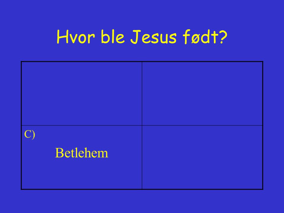 Hvor ble Jesus født C) Betlehem