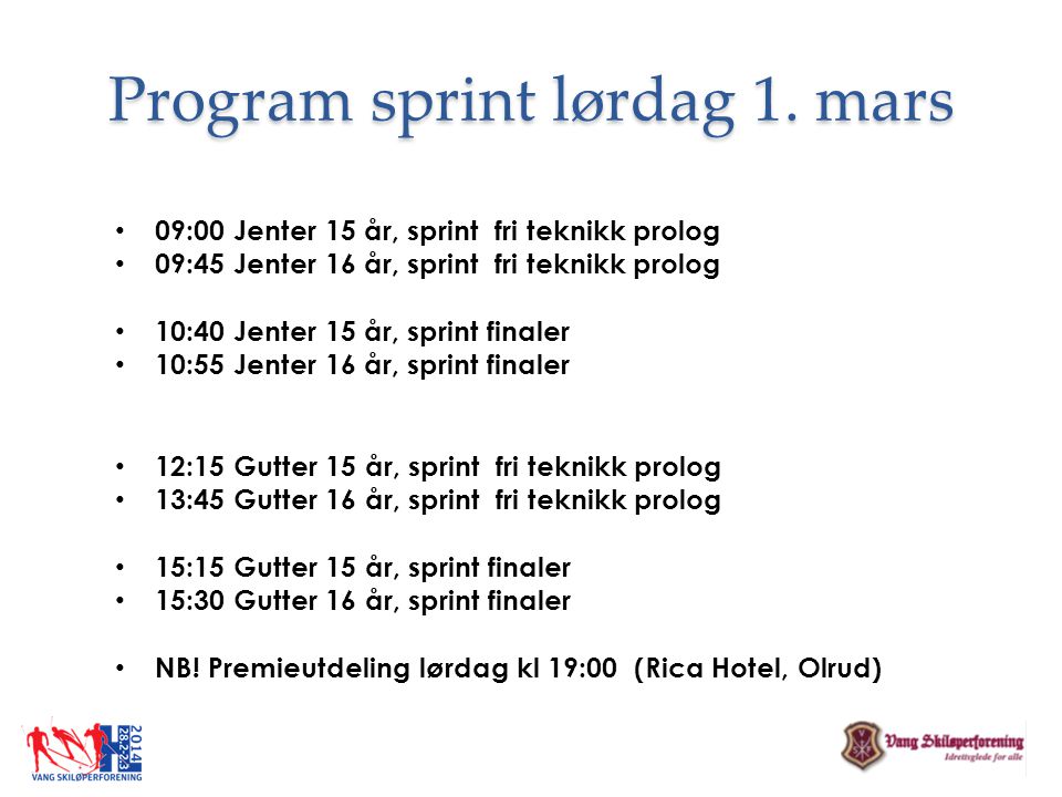 Program sprint lørdag 1. mars