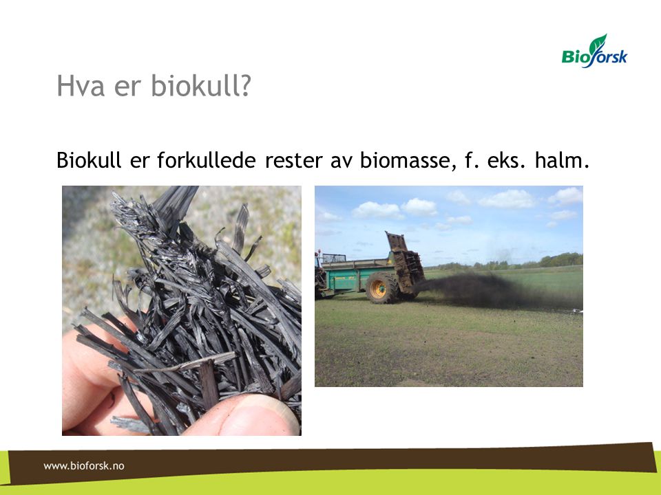 Hva er biokull Biokull er forkullede rester av biomasse, f. eks. halm.