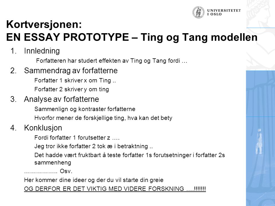 Kortversjonen: EN ESSAY PROTOTYPE – Ting og Tang modellen