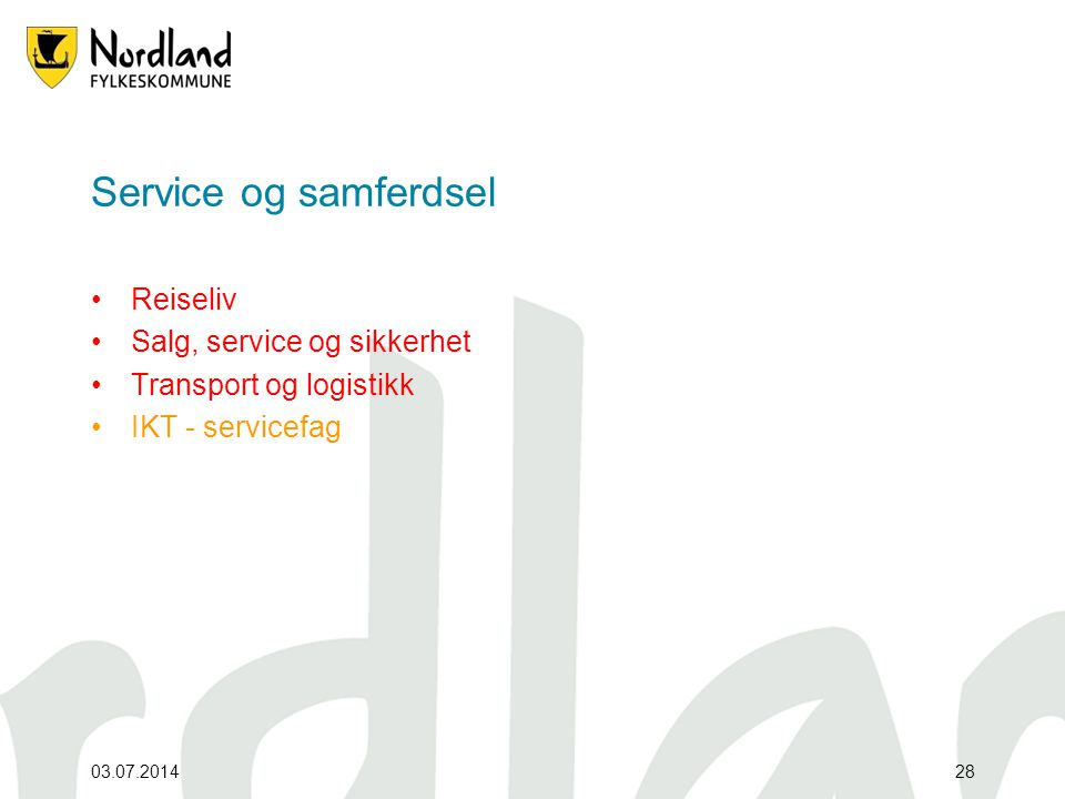 Service og samferdsel Reiseliv Salg, service og sikkerhet