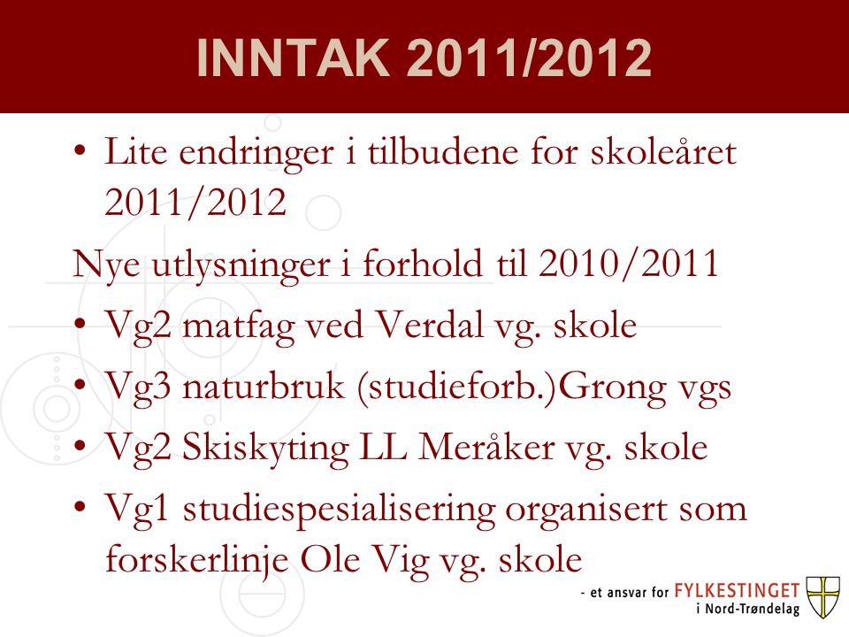 INNTAK 2011/2012 Lite endringer i tilbudene for skoleåret 2011/2012