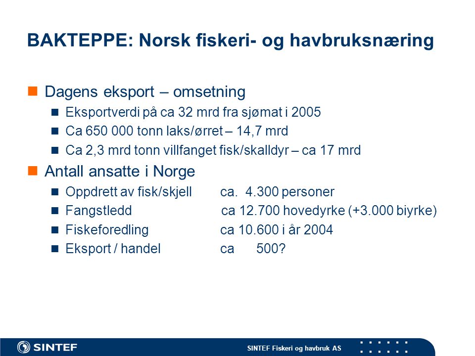 BAKTEPPE: Norsk fiskeri- og havbruksnæring