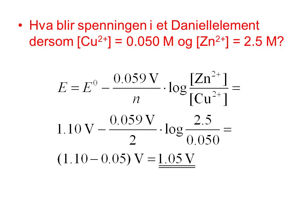 Hva blir spenningen i et Daniellelement dersom [Cu2+] = 0