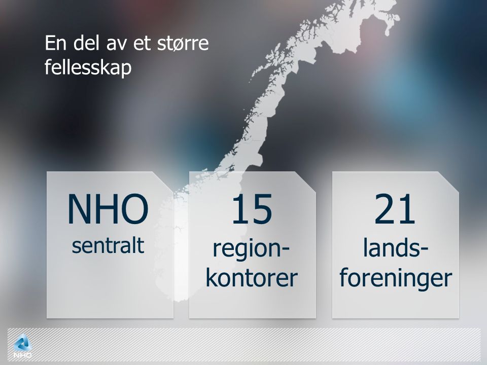 NHO sentralt 15 region- kontorer 21 lands- foreninger