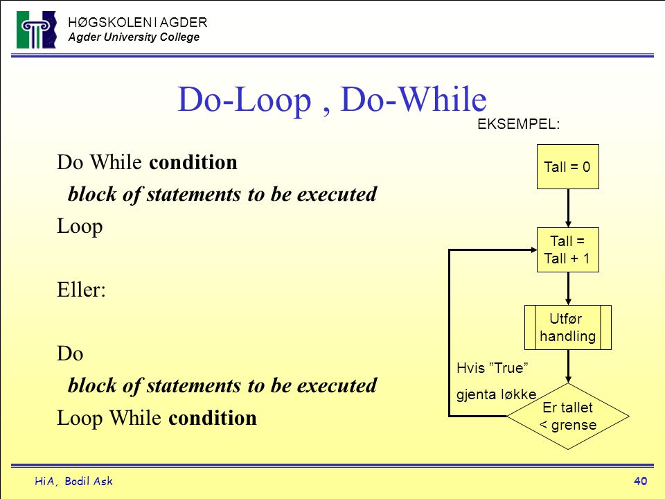 Do-Loop , Do-While Do While condition