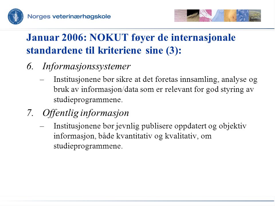 Januar 2006: NOKUT føyer de internasjonale standardene til kriteriene sine (3):