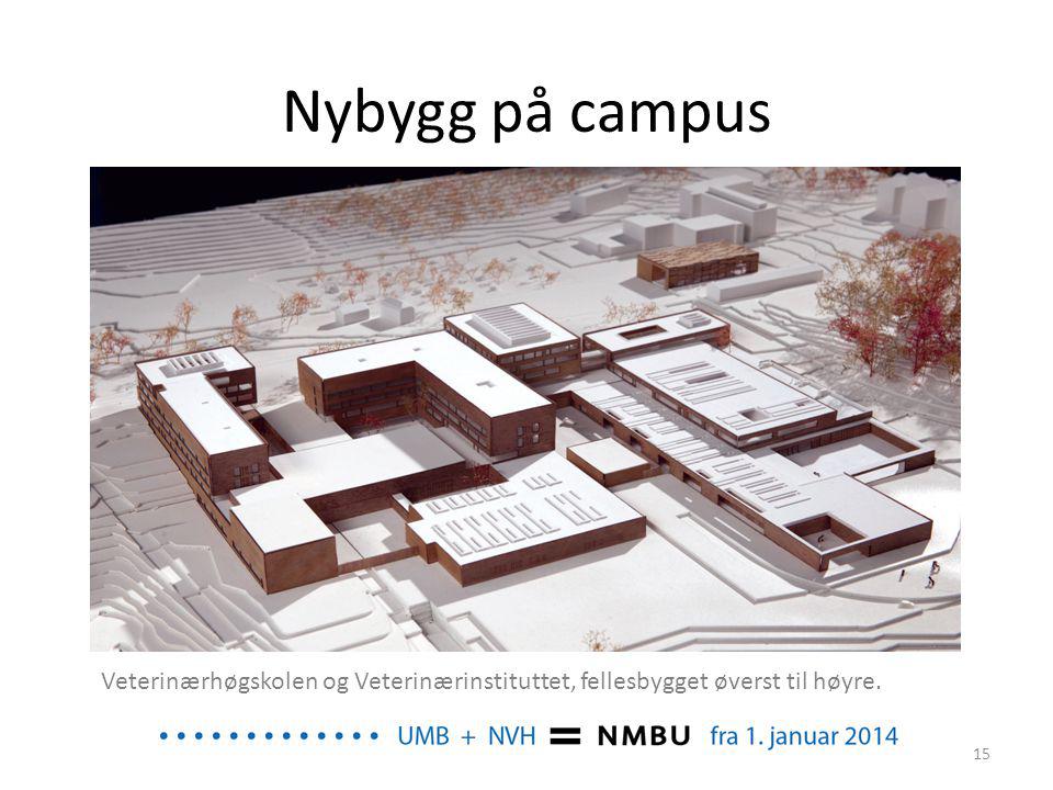 Nybygg på campus Veterinærhøgskolen og Veterinærinstituttet, fellesbygget øverst til høyre.