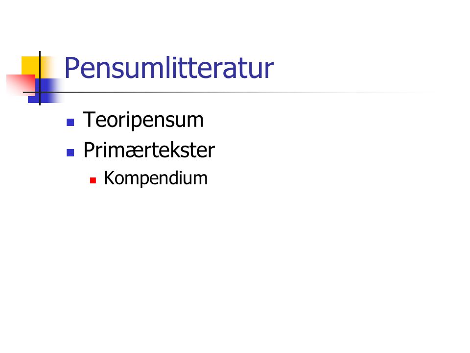 Pensumlitteratur Teoripensum Primærtekster Kompendium