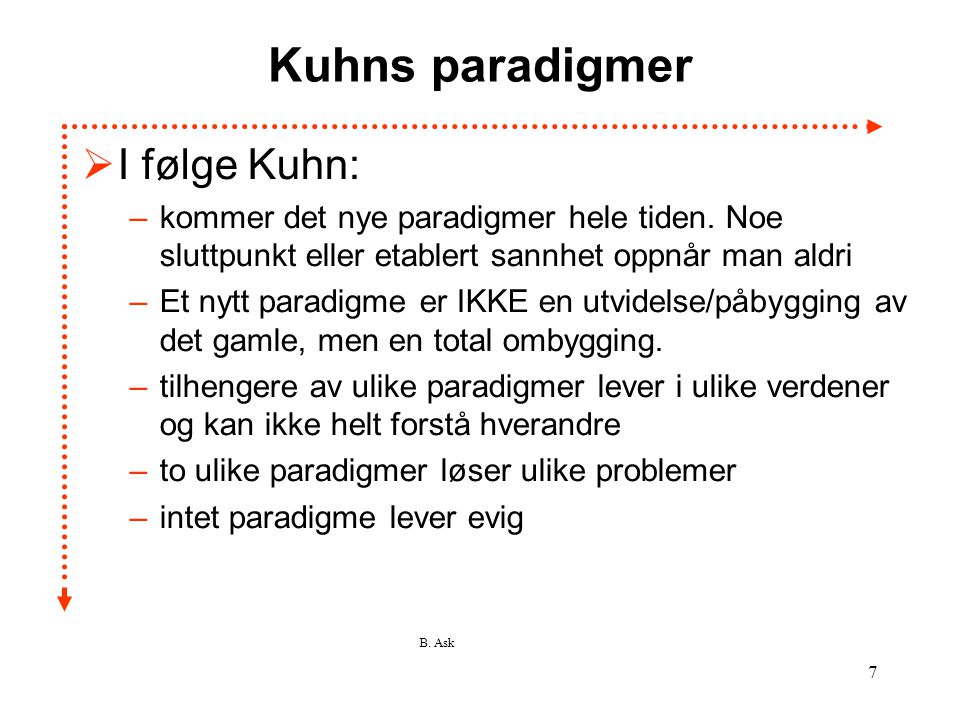 Kuhns paradigmer I følge Kuhn: