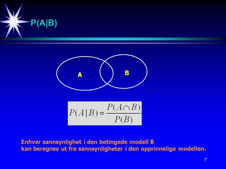 P(A|B) B A Enhver sannsynlighet i den betingede modell B