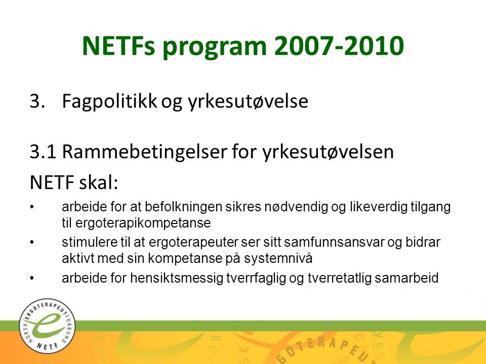 NETFs program Fagpolitikk og yrkesutøvelse