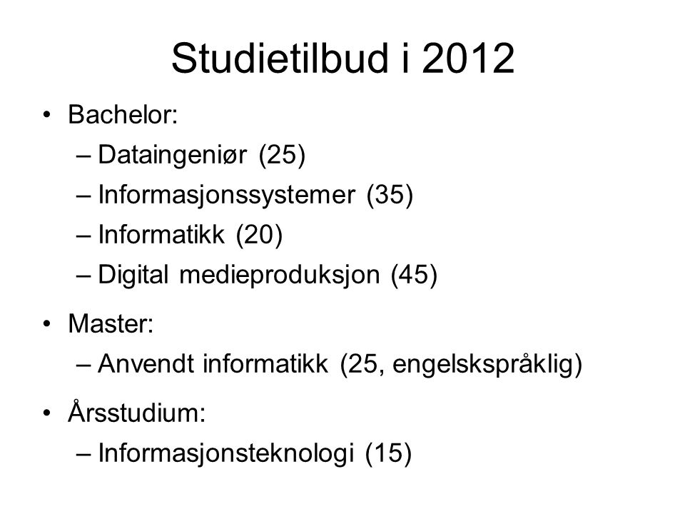 Studietilbud i 2012 Bachelor: Dataingeniør (25)