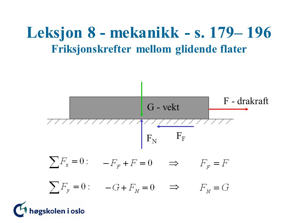Leksjon 8 - mekanikk - s. 179– 196 Friksjonskrefter mellom glidende flater