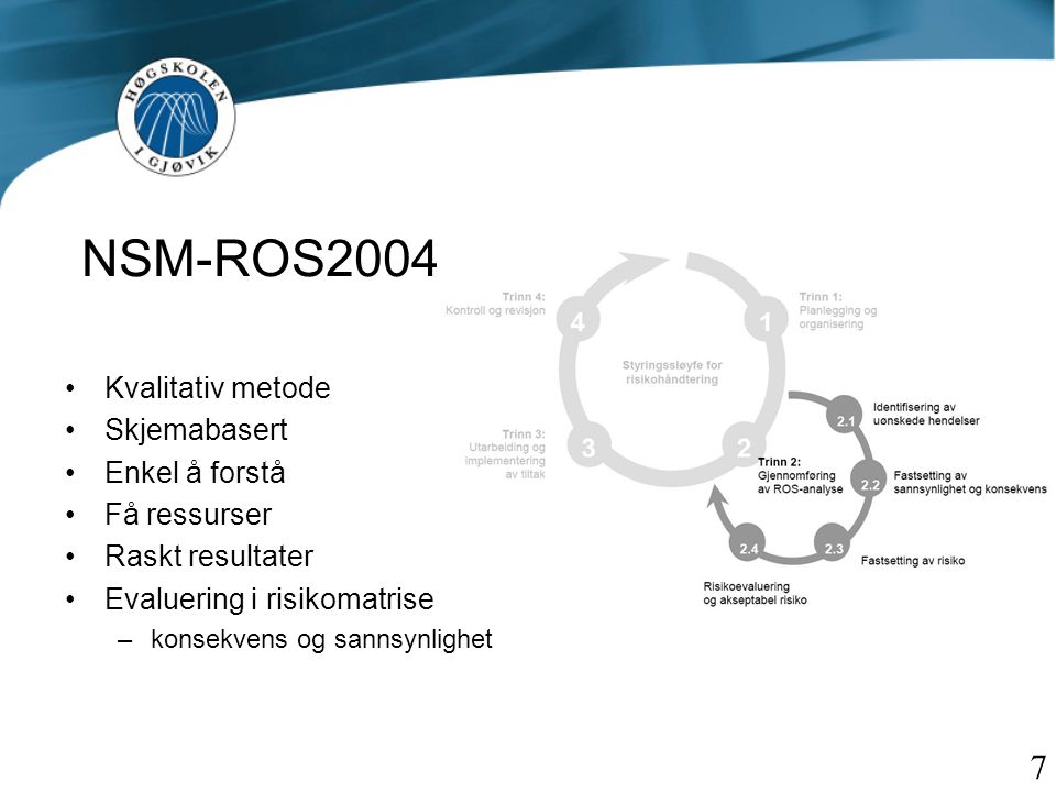 NSM-ROS Kvalitativ metode Skjemabasert Enkel å forstå