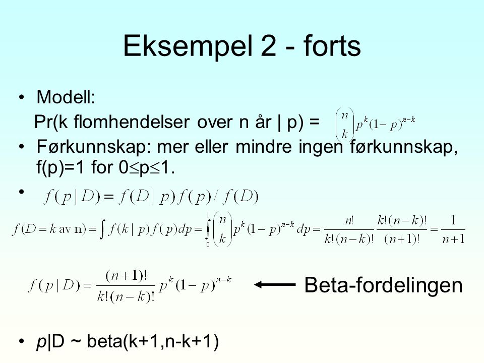 Eksempel 2 - forts Beta-fordelingen Modell: