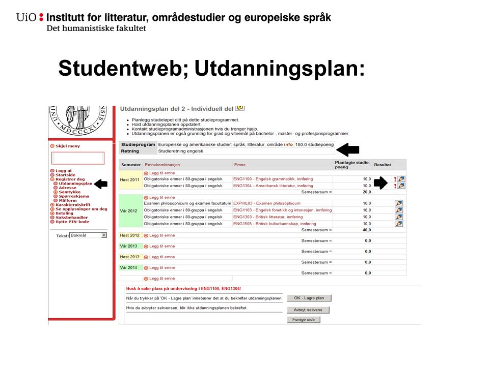 Studentweb; Utdanningsplan: