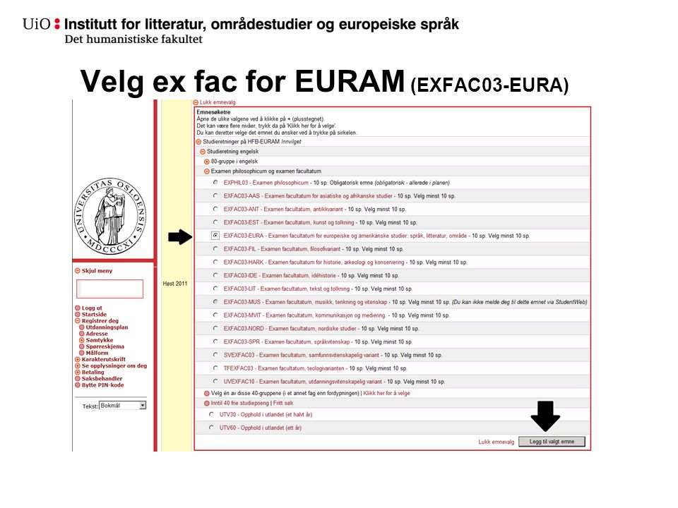 Velg ex fac for EURAM (EXFAC03-EURA)