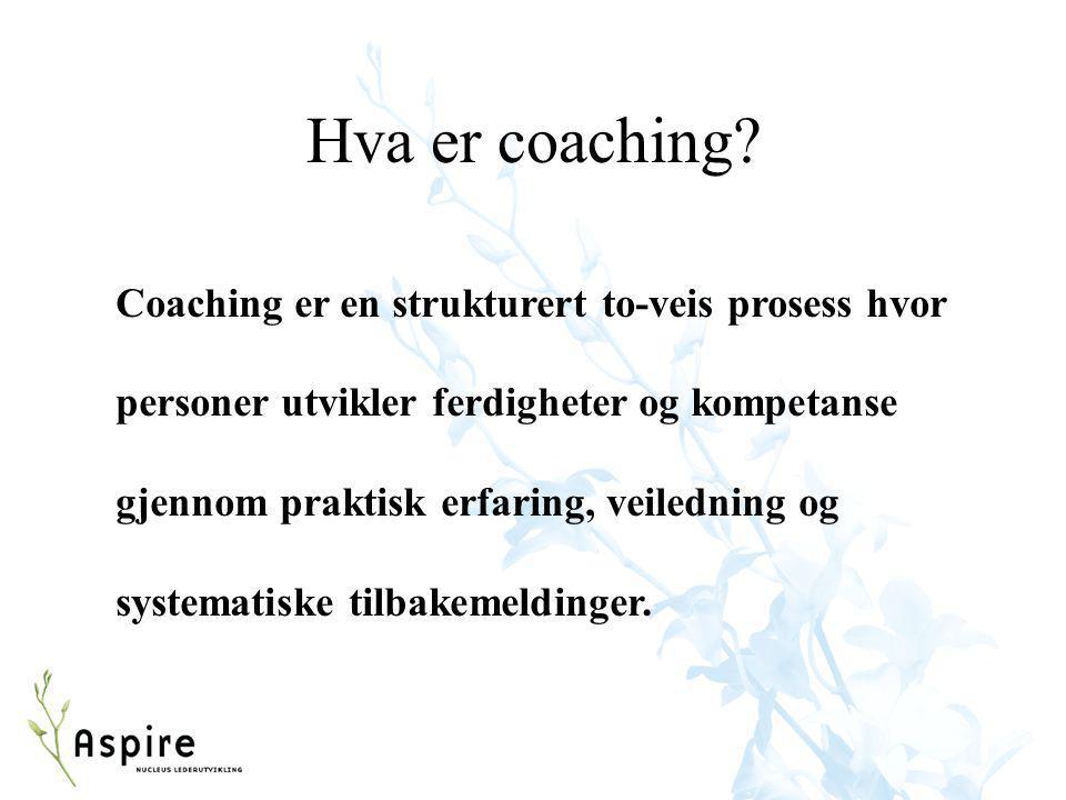 Hva er coaching Coaching er en strukturert to-veis prosess hvor