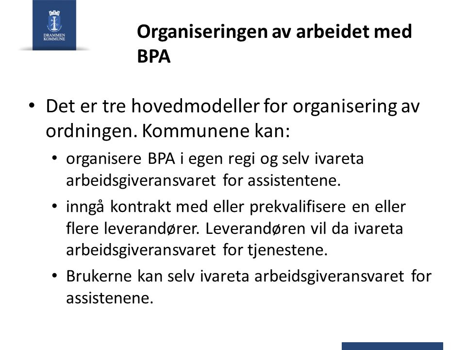 Organiseringen av arbeidet med BPA