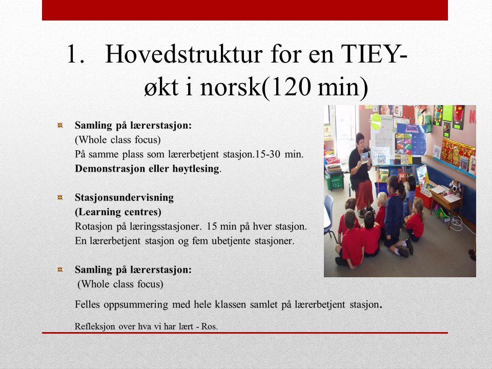 Hovedstruktur for en TIEY-økt i norsk(120 min)
