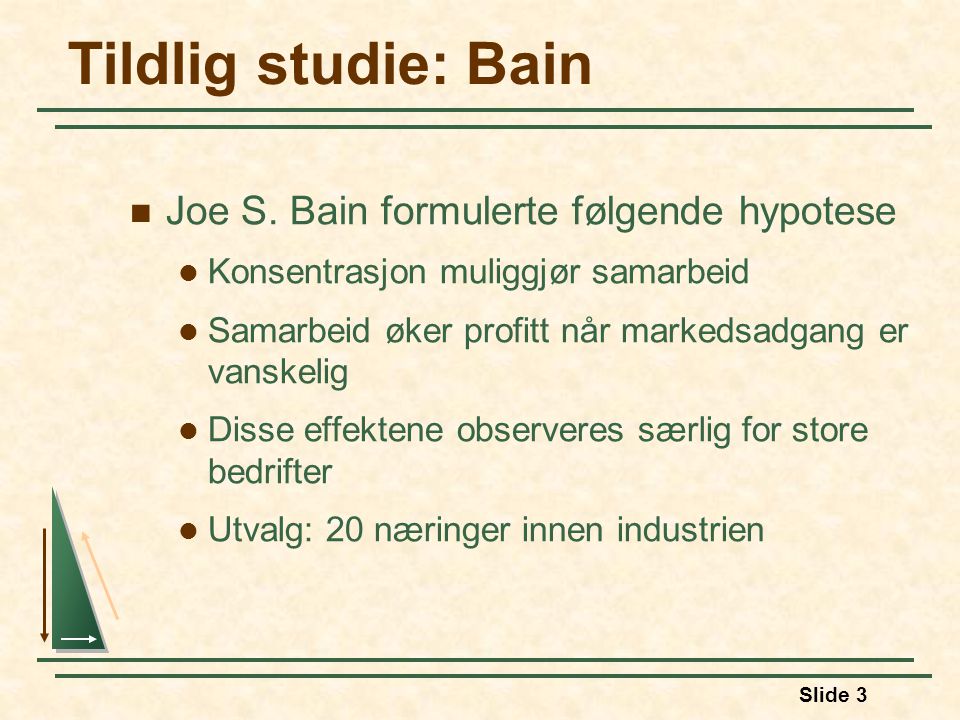 Tildlig studie: Bain Joe S. Bain formulerte følgende hypotese