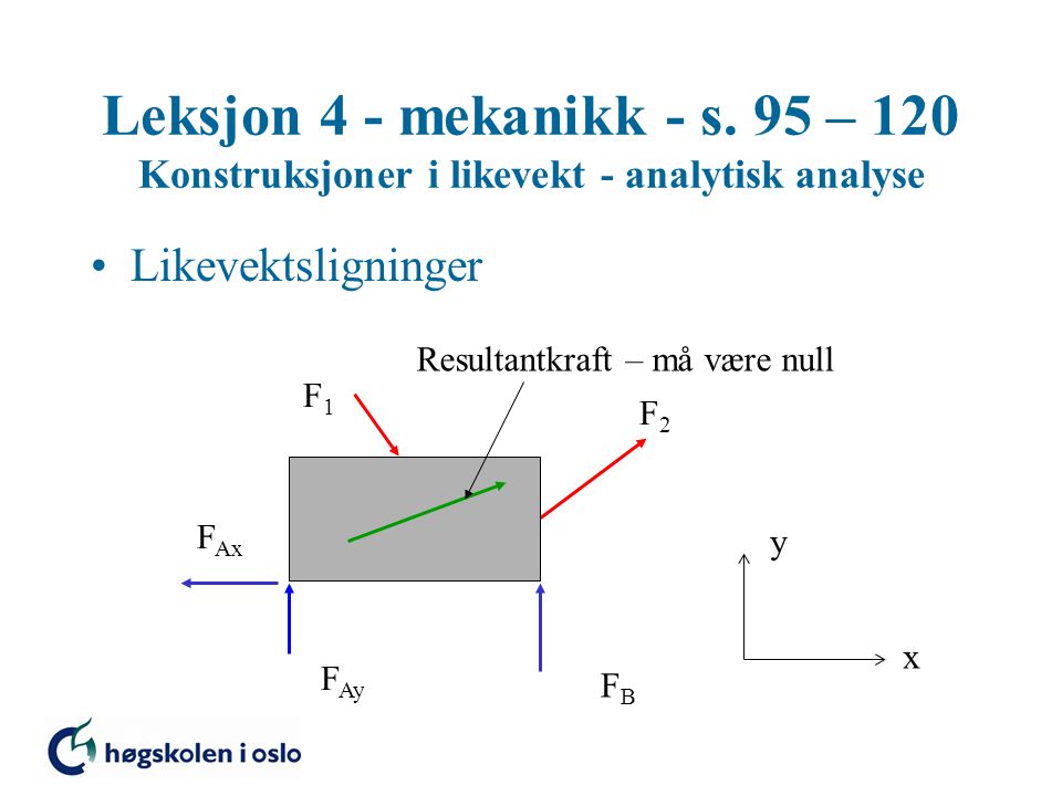 Leksjon 4 - mekanikk - s. 95 – 120 Konstruksjoner i likevekt - analytisk analyse