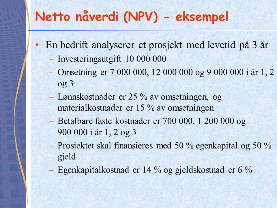 Netto nåverdi (NPV) - eksempel