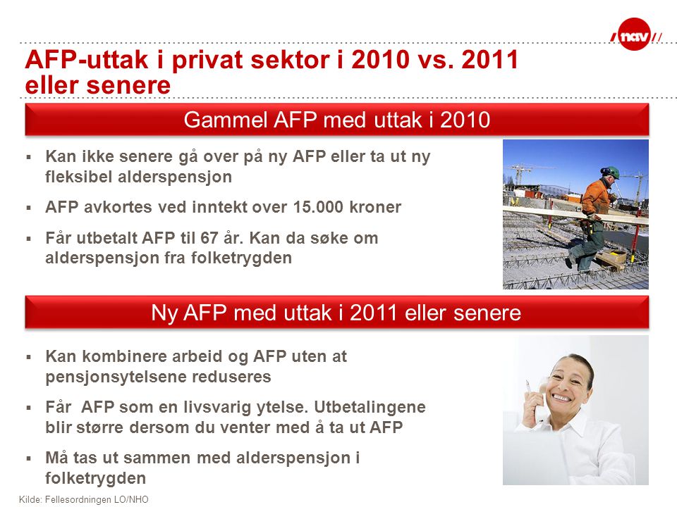 AFP-uttak i privat sektor i 2010 vs eller senere