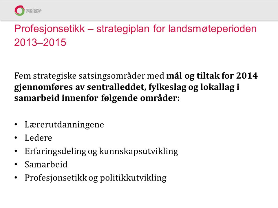 Profesjonsetikk – strategiplan for landsmøteperioden 2013–2015