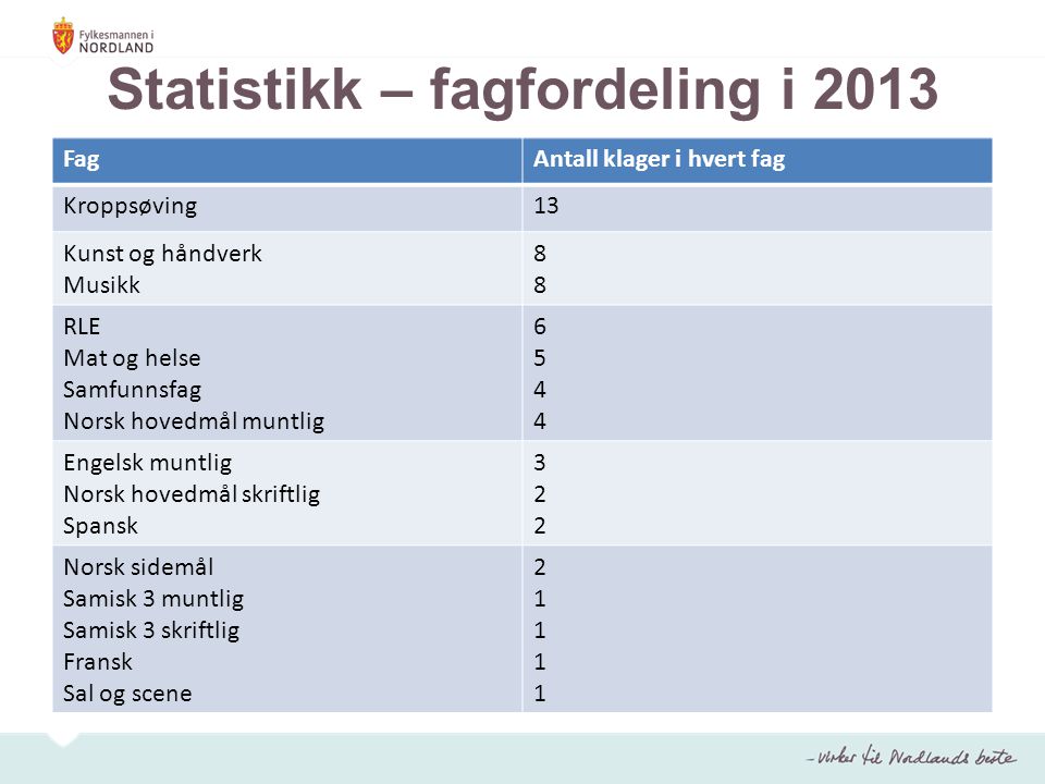 Statistikk – fagfordeling i 2013