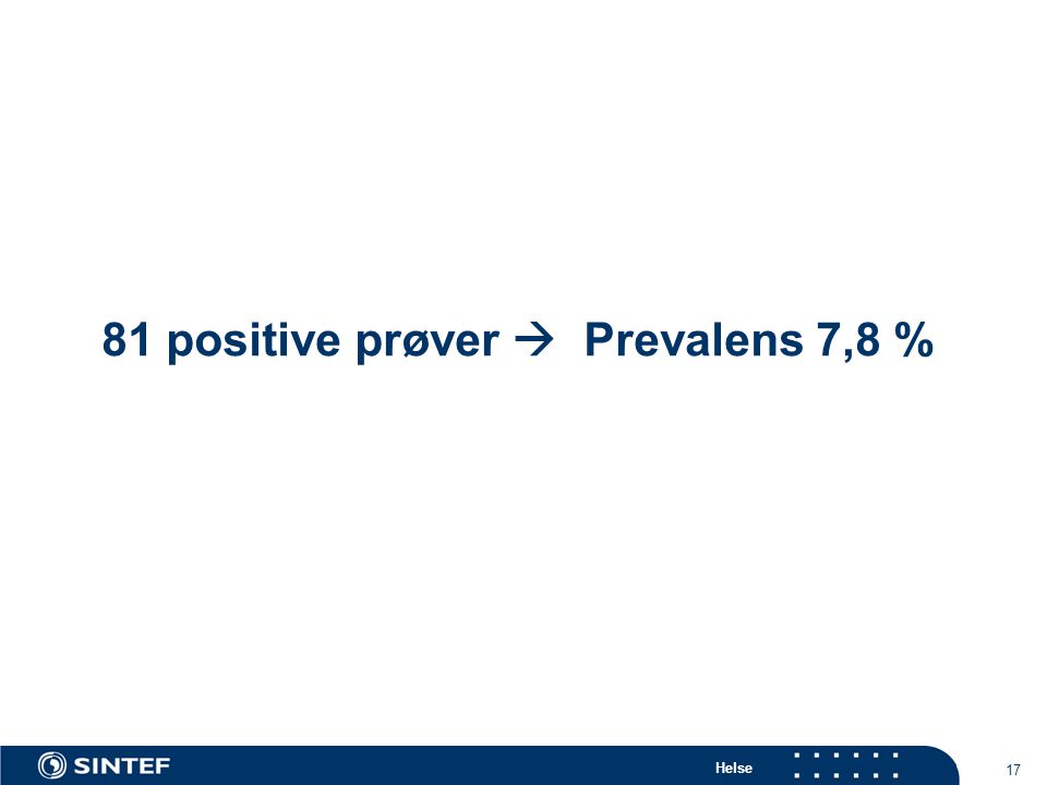 81 positive prøver  Prevalens 7,8 %