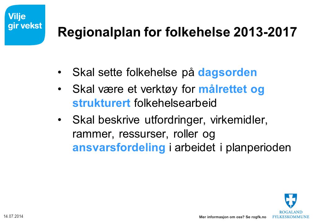 Regionalplan for folkehelse