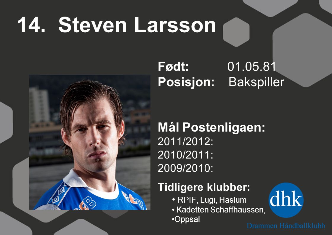 14. Steven Larsson Født: Posisjon: Bakspiller