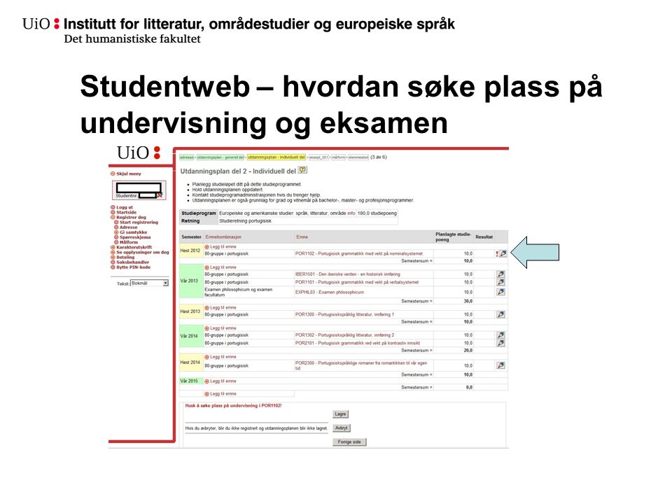 Studentweb – hvordan søke plass på undervisning og eksamen