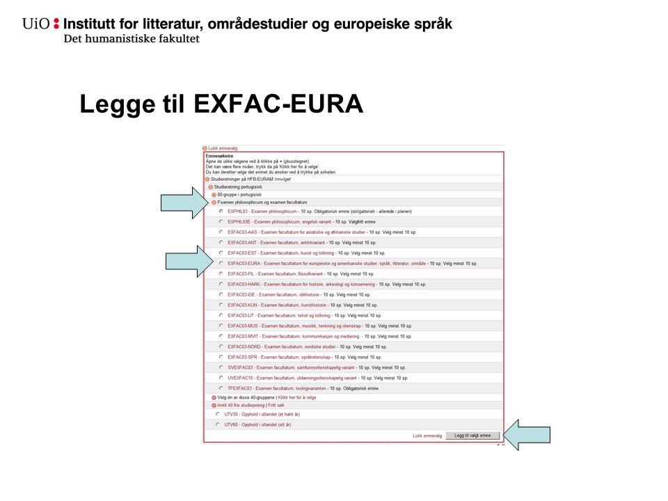 Legge til EXFAC-EURA