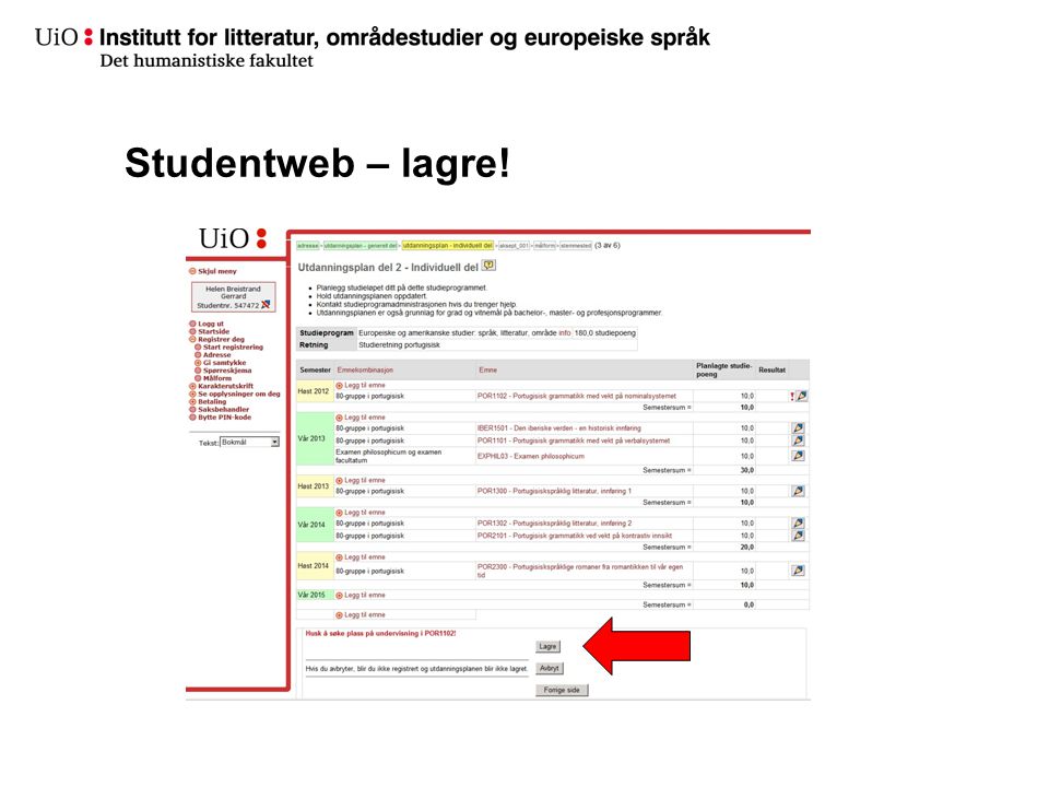 Studentweb – lagre!