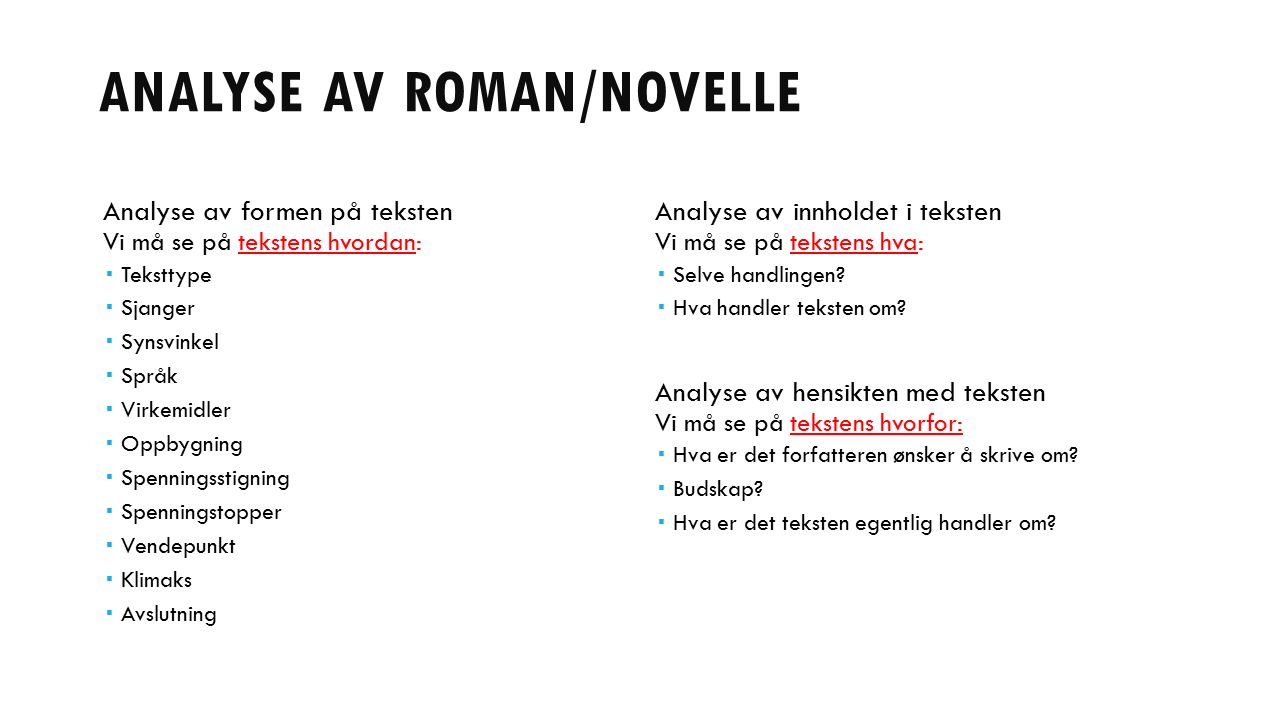 Analyse av roman/novelle