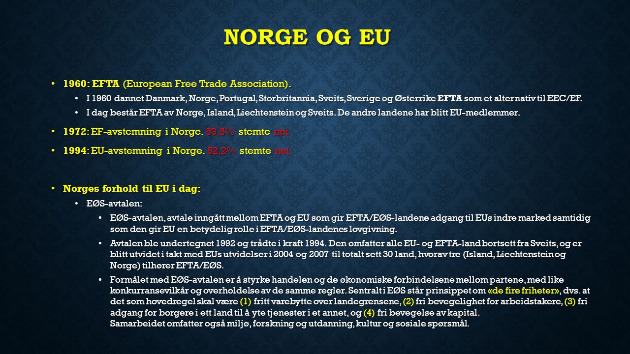 Norge og EU 1960: EFTA (European Free Trade Association).
